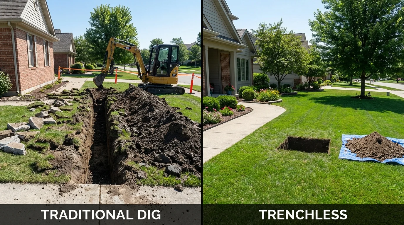 Trenchless sewer repair with minimal yard damage versus traditional excavation in Rome, NY